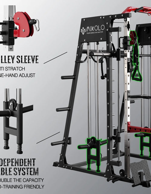 Load image into Gallery viewer, Smith Machine Home Gym, 2200 Lbs Power Rack Cage with Cable Crossover, Weight Bar, 360° Landmine, Barbell Holders and Other Attachments, Total Body Strength Training Cage
