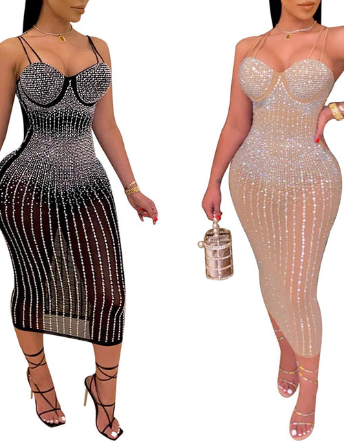 Load image into Gallery viewer, Women Long Sleeve Birthday Dresses Sexy Hot Diamond Process Sexy Dress Party Club Night Dress
