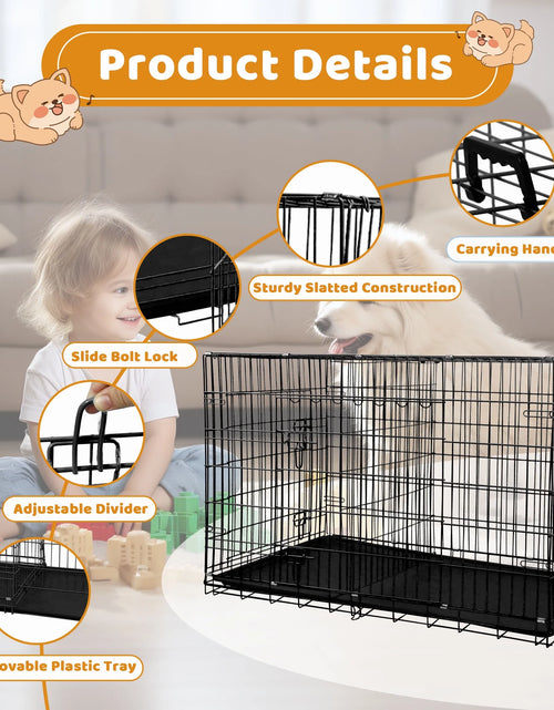 Load image into Gallery viewer, 48 Inch Jaula Para Perro, Jaulas Y Perreras Para Perro Grande Plegable Jaula Grande Para Perros Grandes Con Asa Jaula De Alambre Metálico Para Exteriores De Doble Puerta Con Bandeja De Plástico Para Perros Medianos, Negro
