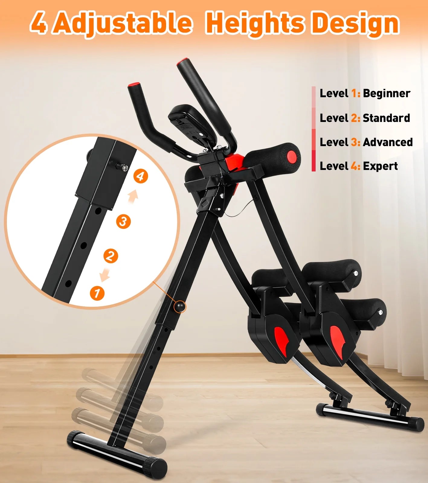 Máquina Fitness Abs, 4 Niveles De Resistencia Ajustables Equipo De Entrenamiento Abs Para Gimnasio En Casa, Entrenador Abs Ajustable En Altura, Equipo De Fitness Plegable. Capacidad De Peso De 440 Libras