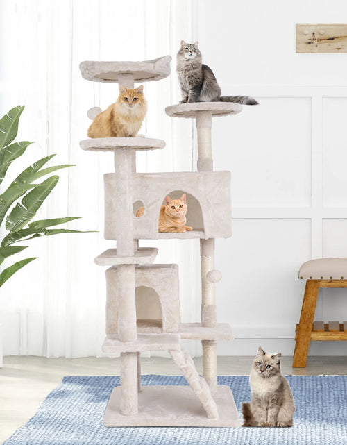 Load image into Gallery viewer, Torre De Juego De 54 Pulgadas Con Doble Condominio Cat Tree Con Poste Rascador Y Percha Para Interiores, Beige
