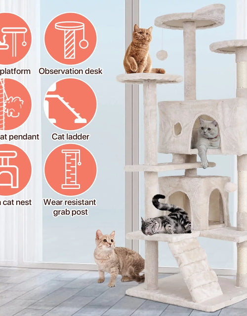 Load image into Gallery viewer, Torre De Juego De 54 Pulgadas Con Doble Condominio Cat Tree Con Poste Rascador Y Percha Para Interiores, Beige
