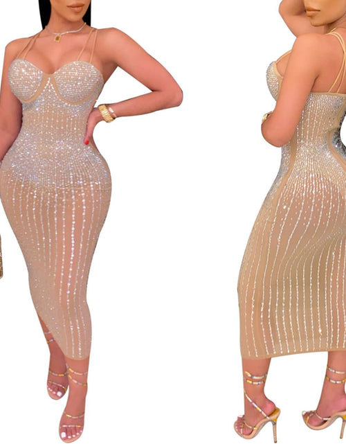 Load image into Gallery viewer, Women Long Sleeve Birthday Dresses Sexy Hot Diamond Process Sexy Dress Party Club Night Dress
