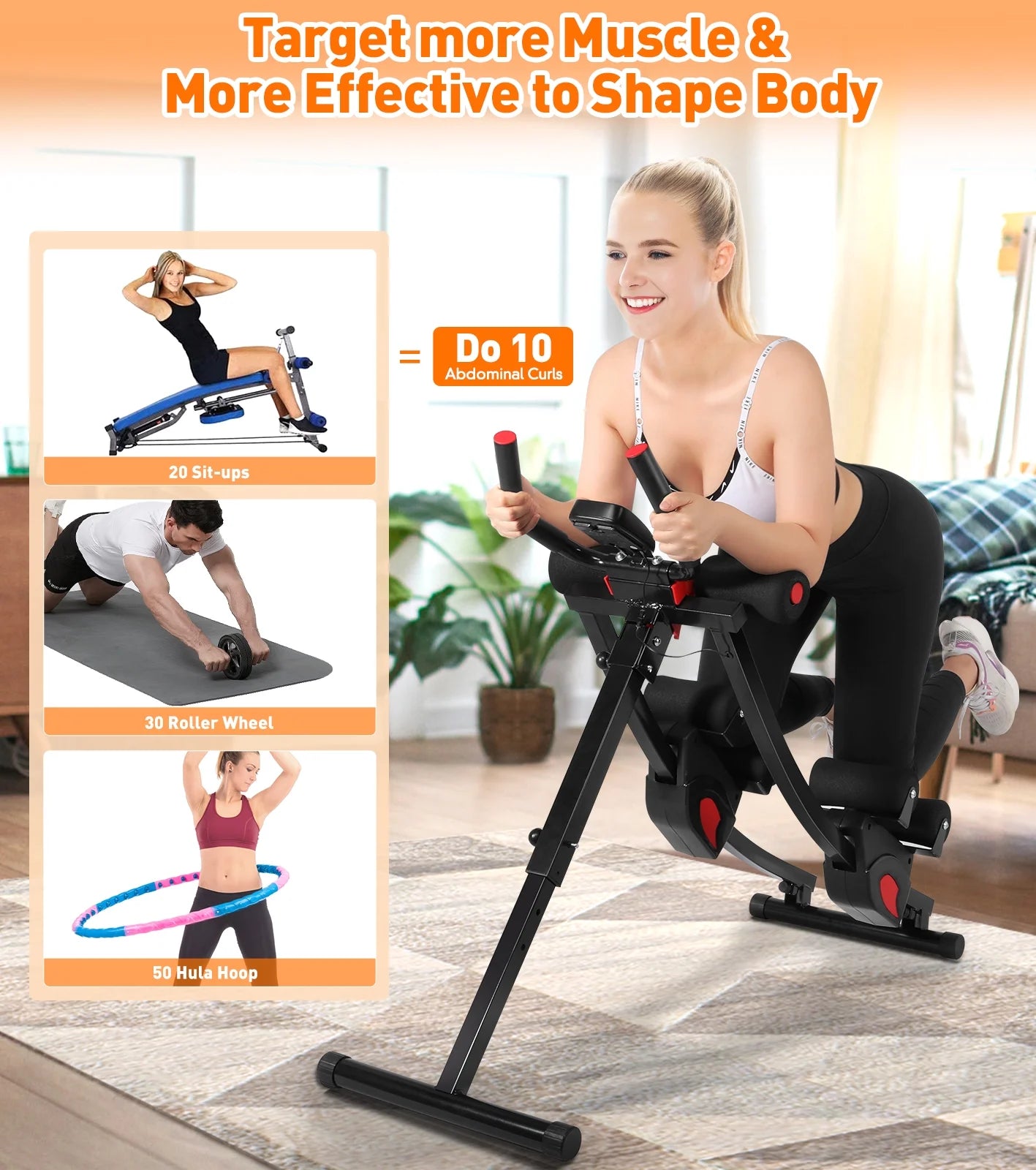 Máquina Fitness Abs, 4 Niveles De Resistencia Ajustables Equipo De Entrenamiento Abs Para Gimnasio En Casa, Entrenador Abs Ajustable En Altura, Equipo De Fitness Plegable. Capacidad De Peso De 440 Libras