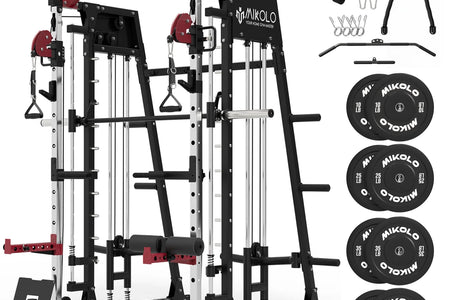 Smith Machine Home Gym, 2200 Lbs Power Rack Cage with Cable Crossover, Weight Bar, 360° Landmine, Barbell Holders and Other Attachments, Total Body Strength Training Cage