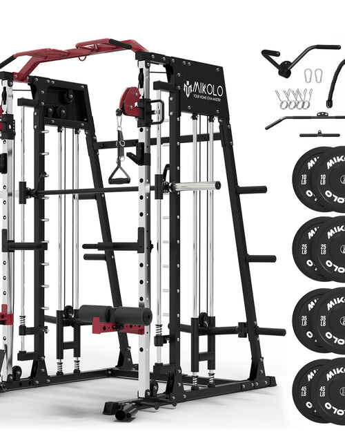 Load image into Gallery viewer, Smith Machine Home Gym, 2200 Lbs Power Rack Cage with Cable Crossover, Weight Bar, 360° Landmine, Barbell Holders and Other Attachments, Total Body Strength Training Cage
