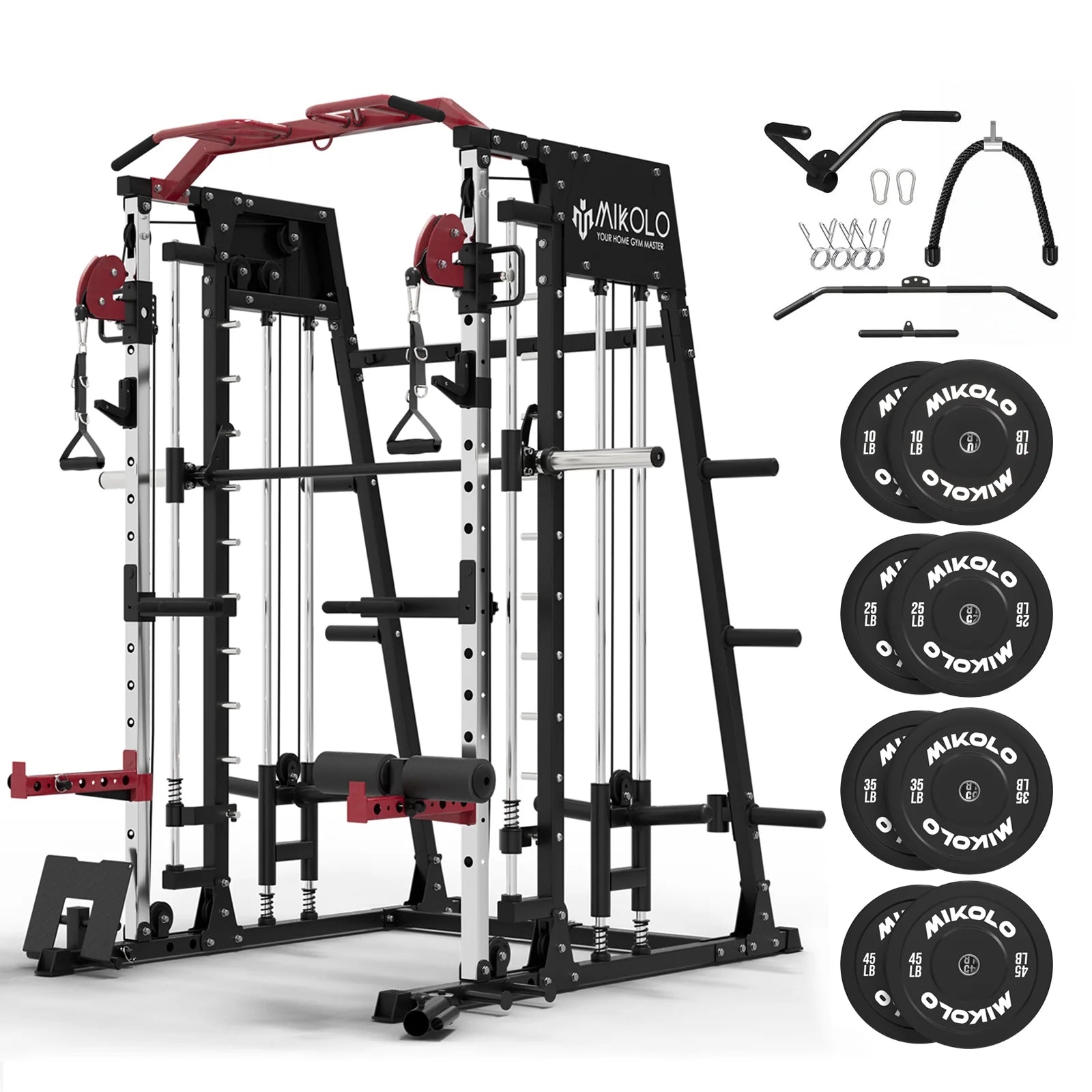 Smith Machine Home Gym, 2200 Lbs Power Rack Cage with Cable Crossover, Weight Bar, 360° Landmine, Barbell Holders and Other Attachments, Total Body Strength Training Cage