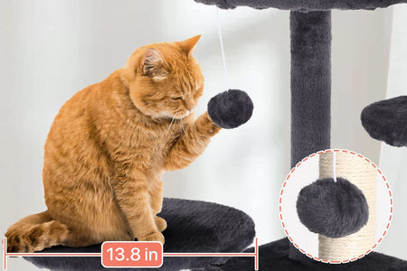 54-In Double Condo Cat Tree Tower Playhouse with Scratching Post & Perch for Indoor, Light Gray