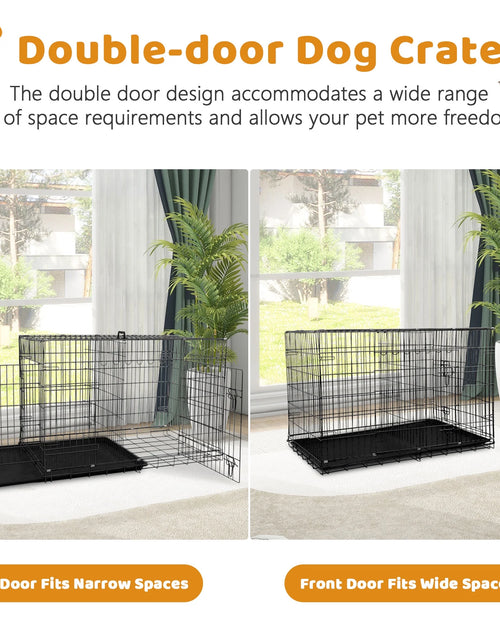 Load image into Gallery viewer, 48 Inch Jaula Para Perro, Jaulas Y Perreras Para Perro Grande Plegable Jaula Grande Para Perros Grandes Con Asa Jaula De Alambre Metálico Para Exteriores De Doble Puerta Con Bandeja De Plástico Para Perros Medianos, Negro
