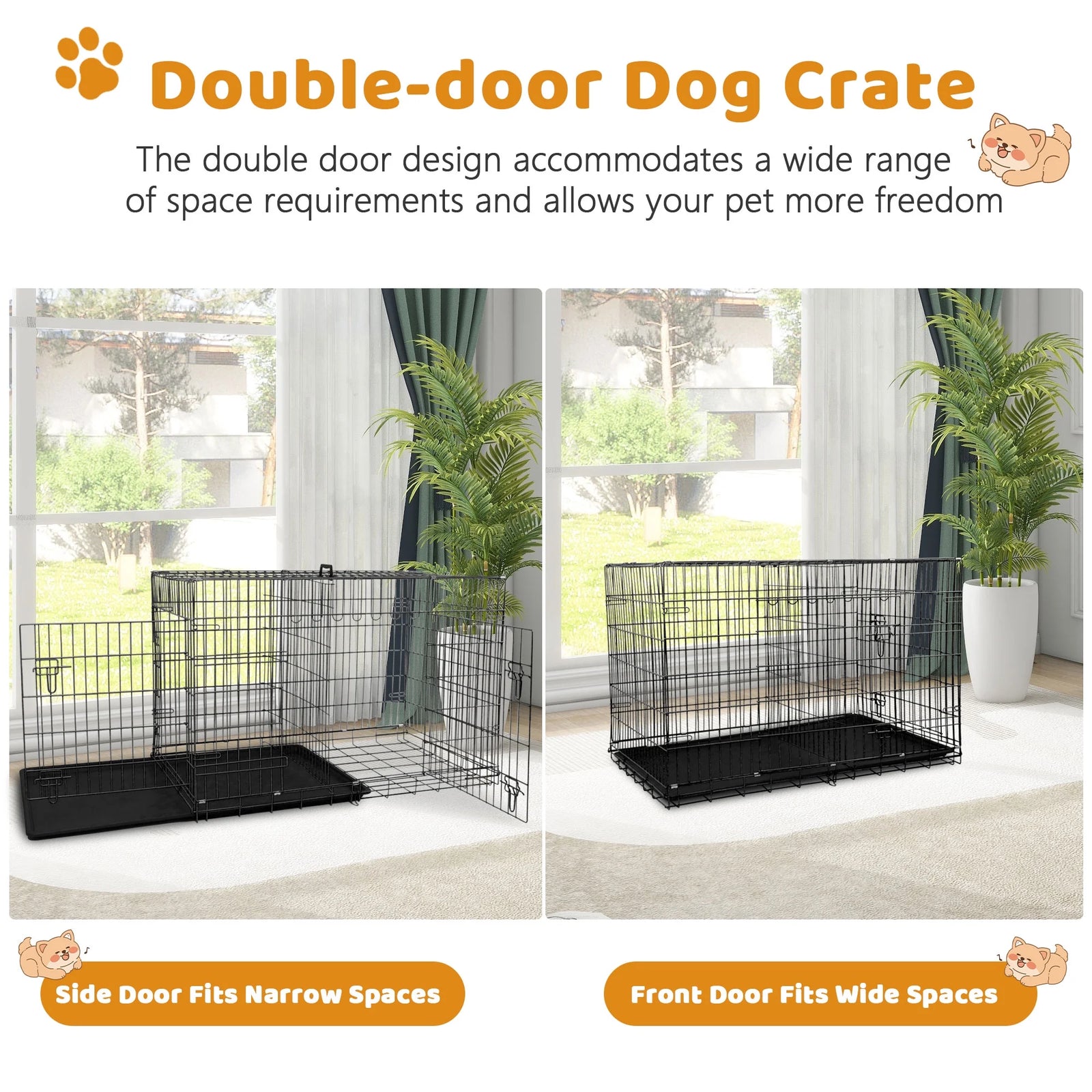 48 Inch Jaula Para Perro, Jaulas Y Perreras Para Perro Grande Plegable Jaula Grande Para Perros Grandes Con Asa Jaula De Alambre Metálico Para Exteriores De Doble Puerta Con Bandeja De Plástico Para Perros Medianos, Negro