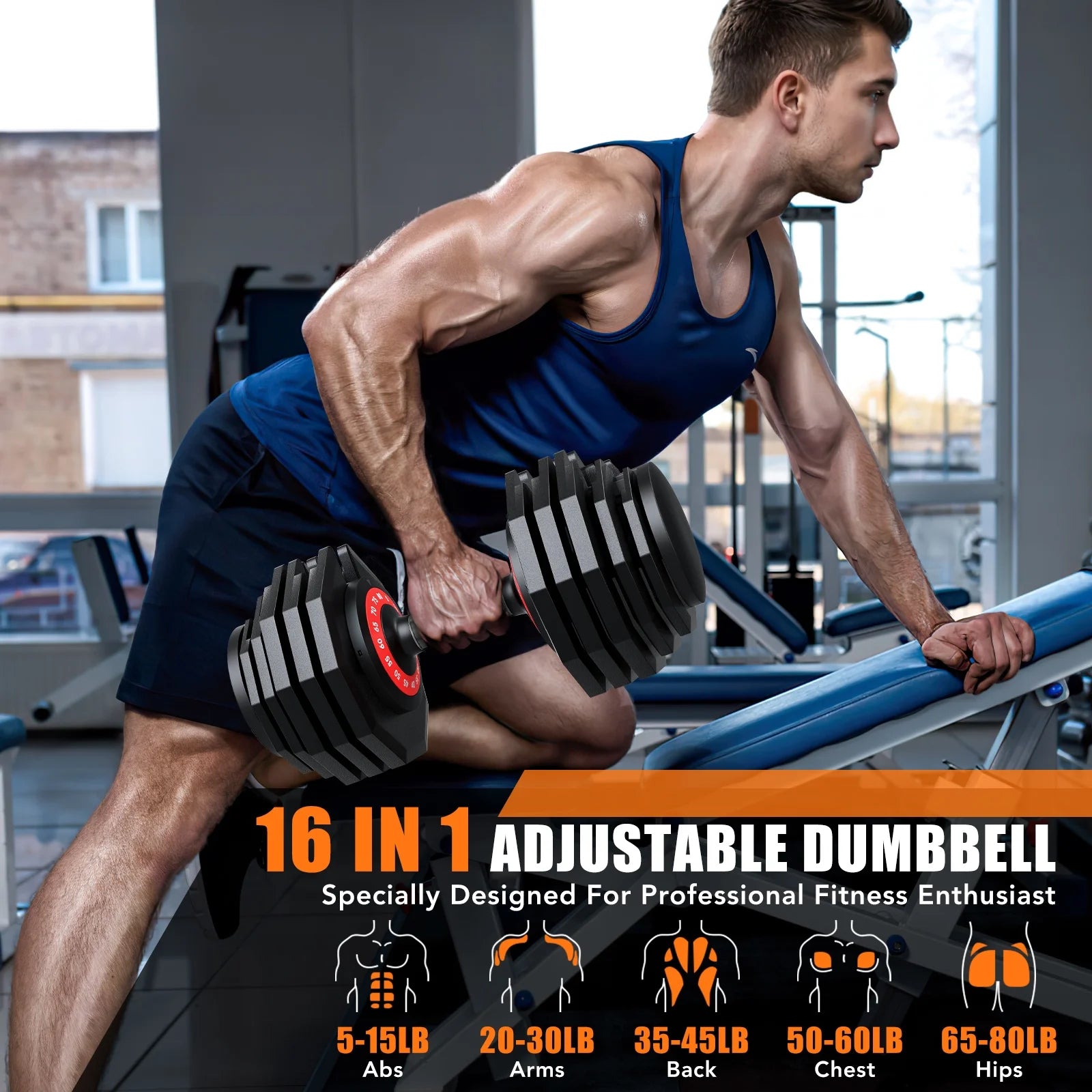 Juego De Mancuernas Ajustables De 160LB (80Lbs*2), 16 En 1 De Selección Rápida, Pesas Ajustables De 5-80Lbs Para Entrenamiento En Casa De Cuerpo Completo