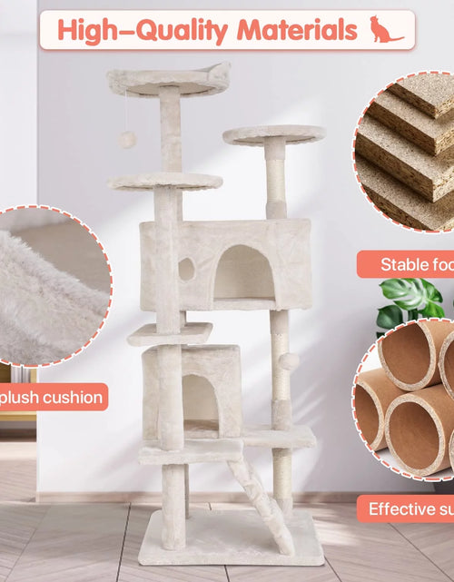 Load image into Gallery viewer, Torre De Juego De 54 Pulgadas Con Doble Condominio Cat Tree Con Poste Rascador Y Percha Para Interiores, Beige
