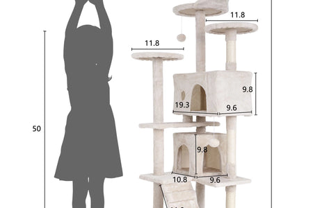 Torre De Juego De 54 Pulgadas Con Doble Condominio Cat Tree Con Poste Rascador Y Percha Para Interiores, Beige