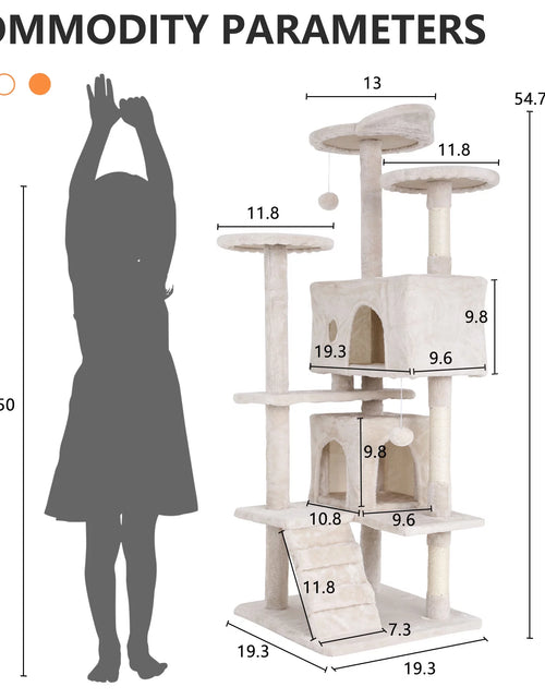 Load image into Gallery viewer, Torre De Juego De 54 Pulgadas Con Doble Condominio Cat Tree Con Poste Rascador Y Percha Para Interiores, Beige
