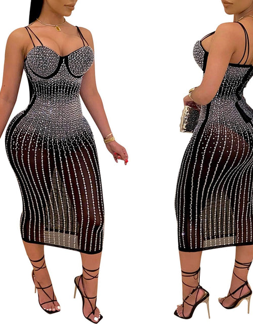 Load image into Gallery viewer, Women Long Sleeve Birthday Dresses Sexy Hot Diamond Process Sexy Dress Party Club Night Dress
