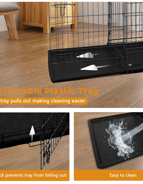 Load image into Gallery viewer, 48 Inch Jaula Para Perro, Jaulas Y Perreras Para Perro Grande Plegable Jaula Grande Para Perros Grandes Con Asa Jaula De Alambre Metálico Para Exteriores De Doble Puerta Con Bandeja De Plástico Para Perros Medianos, Negro
