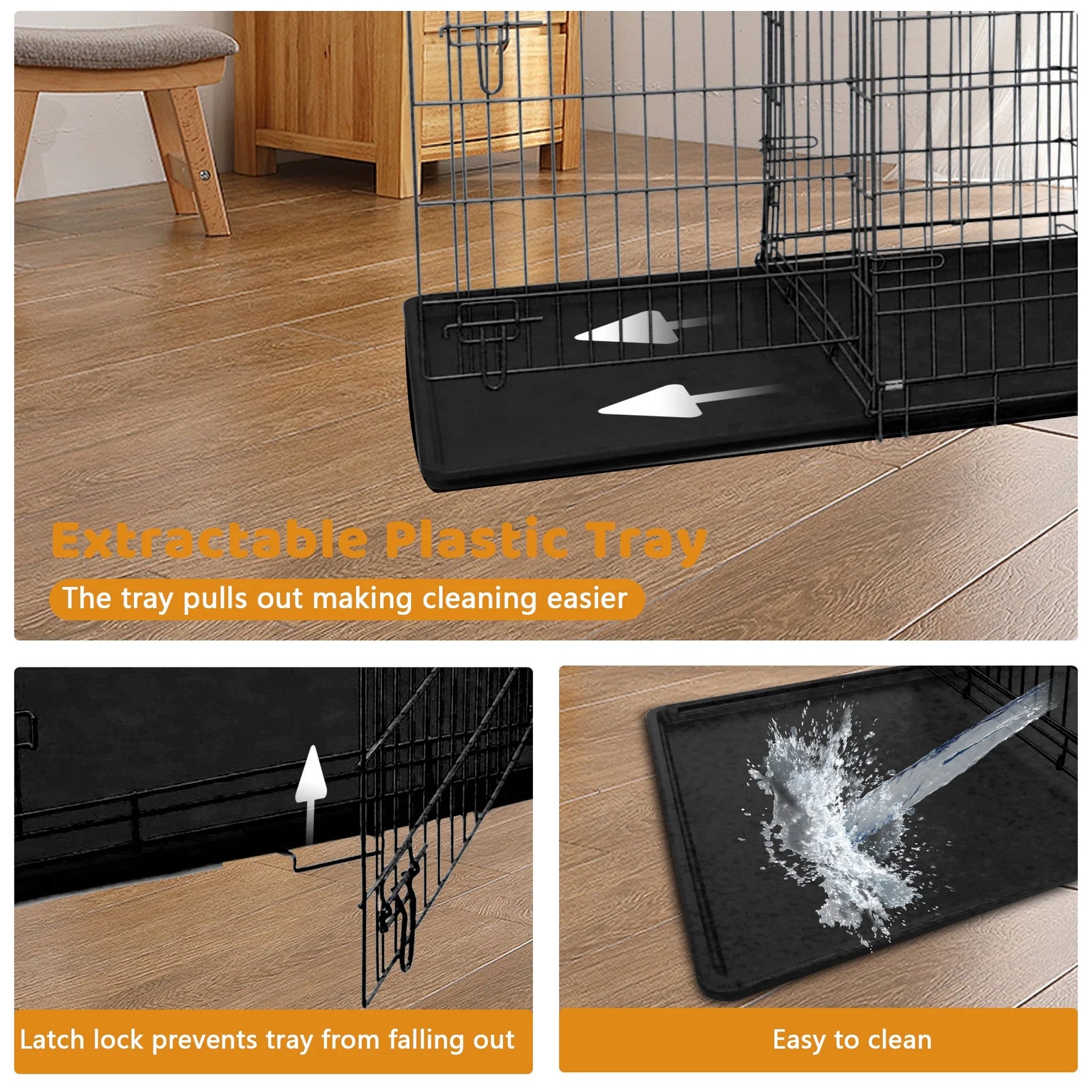 48 Inch Jaula Para Perro, Jaulas Y Perreras Para Perro Grande Plegable Jaula Grande Para Perros Grandes Con Asa Jaula De Alambre Metálico Para Exteriores De Doble Puerta Con Bandeja De Plástico Para Perros Medianos, Negro