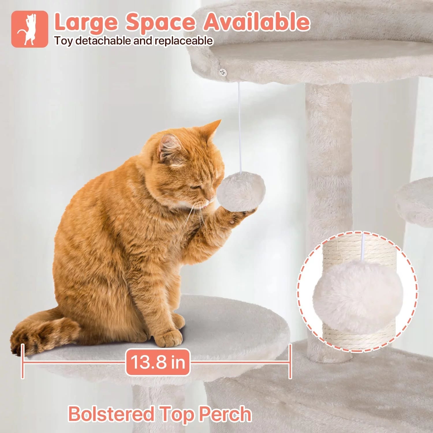 Torre De Juego De 54 Pulgadas Con Doble Condominio Cat Tree Con Poste Rascador Y Percha Para Interiores, Beige