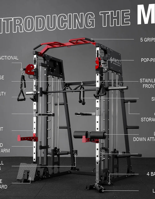 Load image into Gallery viewer, Smith Machine Home Gym, 2200 Lbs Power Rack Cage with Cable Crossover, Weight Bar, 360° Landmine, Barbell Holders and Other Attachments, Total Body Strength Training Cage
