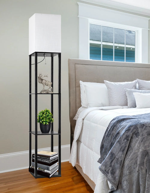 Load image into Gallery viewer, 63" Shelf Floor Lamps with Shelves for Living Room Bedroom Office  Wood Modern Standing Lamps Black
