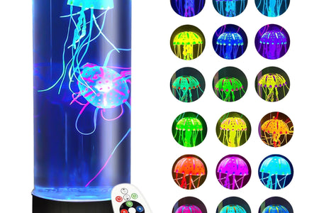 Jellyfish Lamp with Remote Control, 16 Color Changing Options, 4Modes, Auto Shutoff, Sensory Night Light Aquarium Lamp for Kids & Adults Home Decor