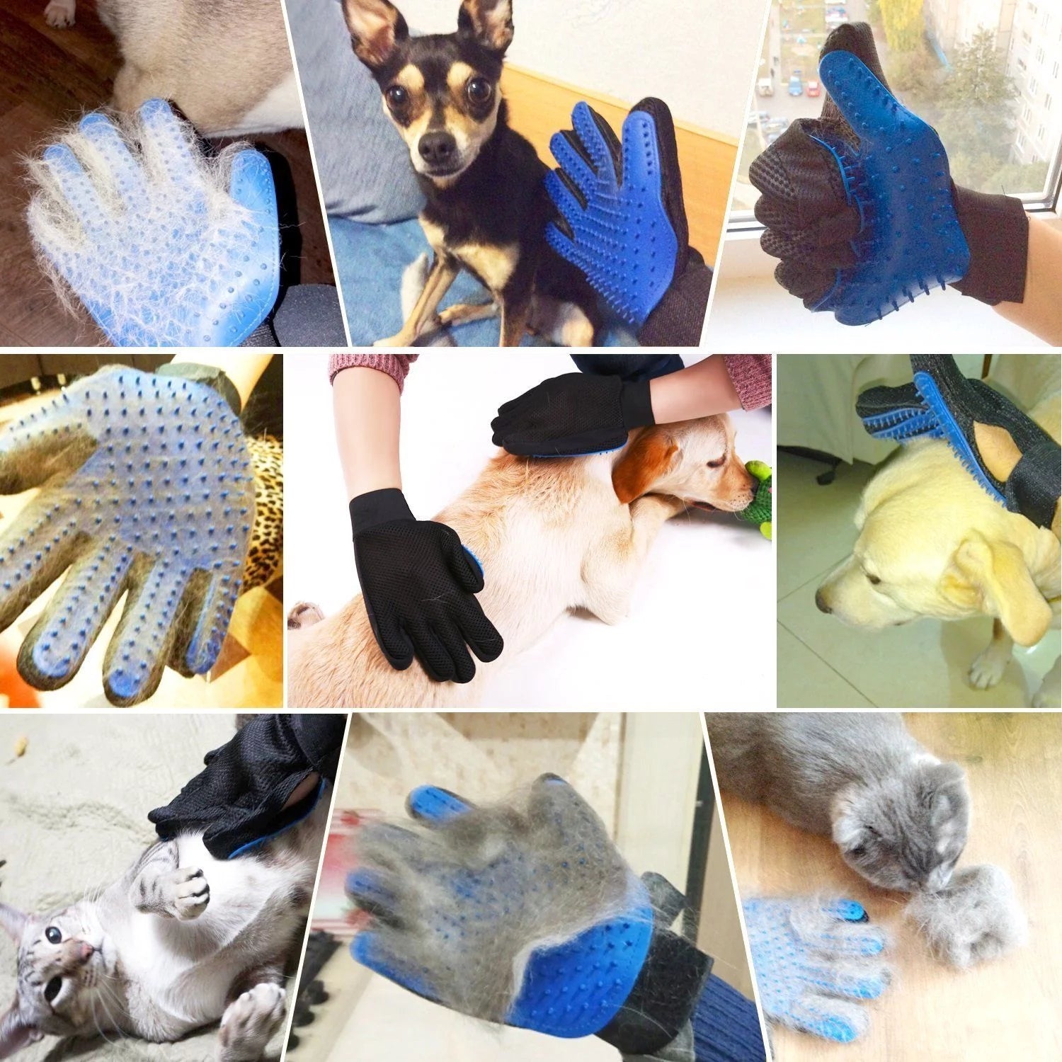 Manoplas De Aseo Para Mascotas Cepillo Removedor De Pelo De Perro Gato Manopla Masaje Desprendimiento 1 Par Azul