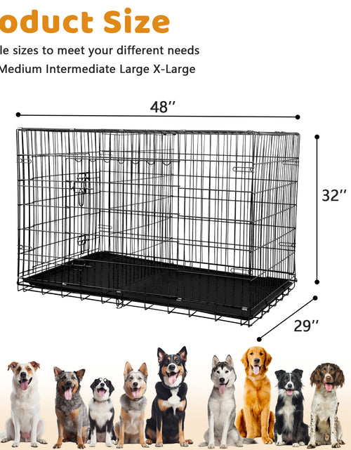 Load image into Gallery viewer, 48 Inch Jaula Para Perro, Jaulas Y Perreras Para Perro Grande Plegable Jaula Grande Para Perros Grandes Con Asa Jaula De Alambre Metálico Para Exteriores De Doble Puerta Con Bandeja De Plástico Para Perros Medianos, Negro
