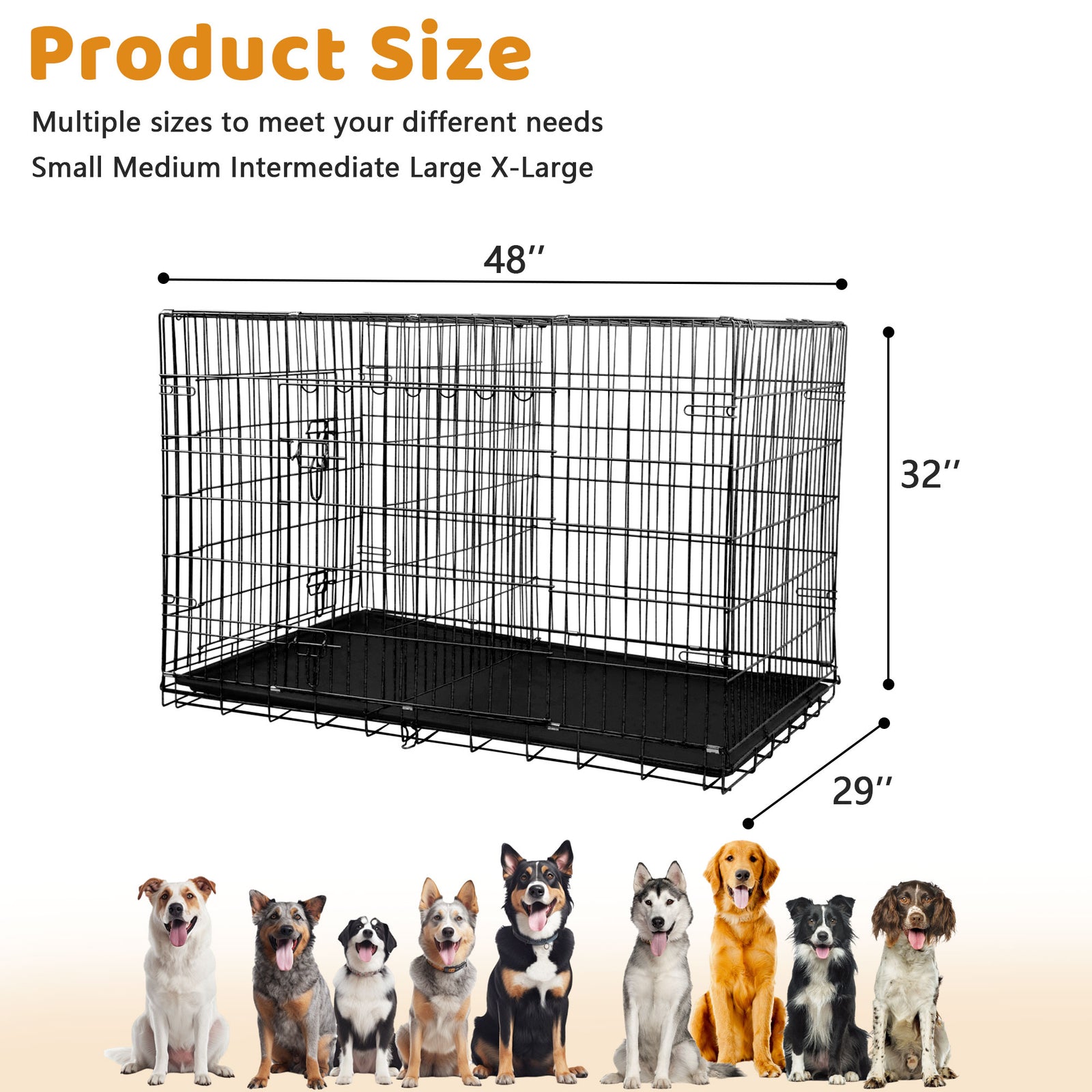 48 Inch Jaula Para Perro, Jaulas Y Perreras Para Perro Grande Plegable Jaula Grande Para Perros Grandes Con Asa Jaula De Alambre Metálico Para Exteriores De Doble Puerta Con Bandeja De Plástico Para Perros Medianos, Negro