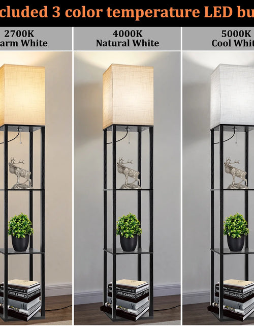 Load image into Gallery viewer, 63" Shelf Floor Lamps with Shelves for Living Room Bedroom Office  Wood Modern Standing Lamps Black
