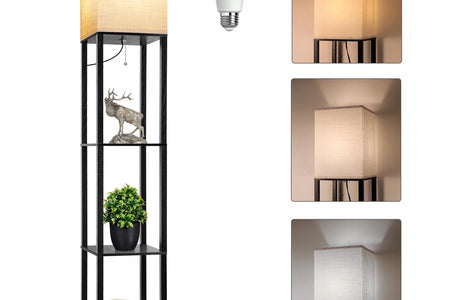 63" Shelf Floor Lamps with Shelves for Living Room Bedroom Office  Wood Modern Standing Lamps Black