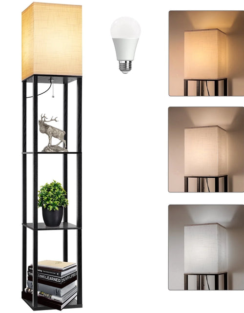 Load image into Gallery viewer, 63" Shelf Floor Lamps with Shelves for Living Room Bedroom Office  Wood Modern Standing Lamps Black
