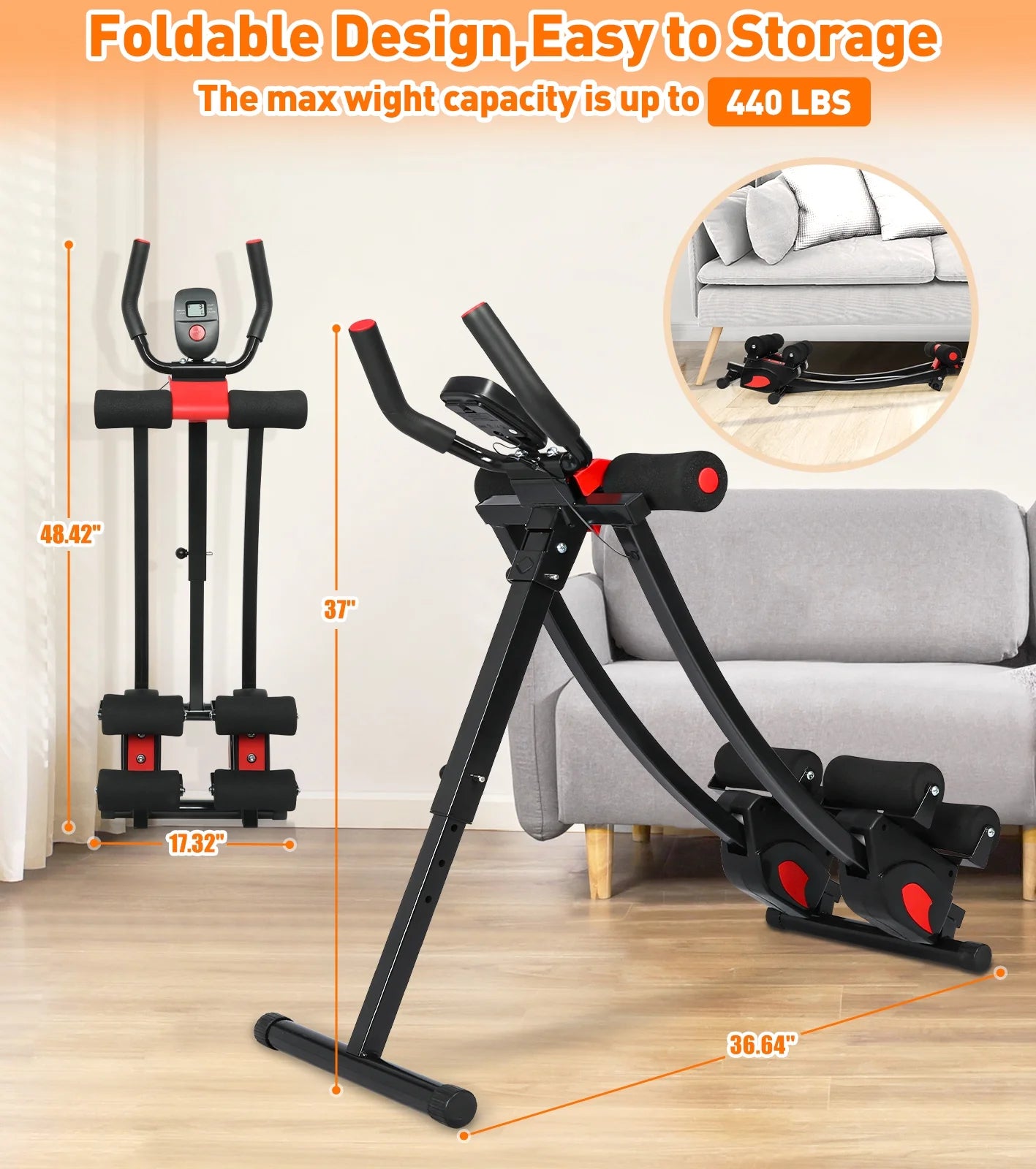 Máquina Fitness Abs, 4 Niveles De Resistencia Ajustables Equipo De Entrenamiento Abs Para Gimnasio En Casa, Entrenador Abs Ajustable En Altura, Equipo De Fitness Plegable. Capacidad De Peso De 440 Libras