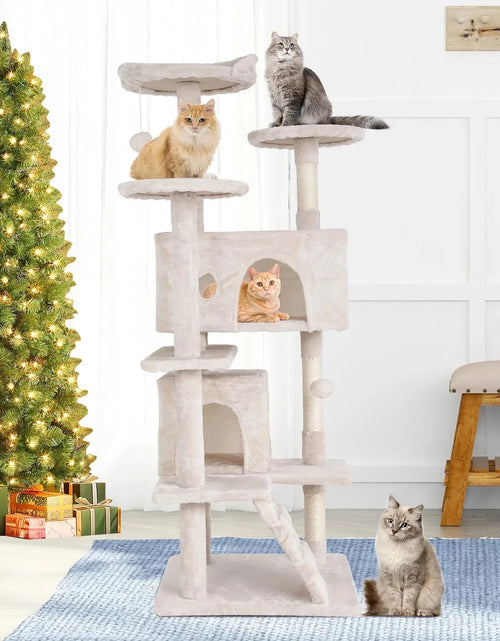 Load image into Gallery viewer, Torre De Juego De 54 Pulgadas Con Doble Condominio Cat Tree Con Poste Rascador Y Percha Para Interiores, Beige
