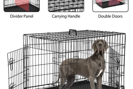 48 Inch Jaula Para Perro, Jaulas Y Perreras Para Perro Grande Plegable Jaula Grande Para Perros Grandes Con Asa Jaula De Alambre Metálico Para Exteriores De Doble Puerta Con Bandeja De Plástico Para Perros Medianos, Negro