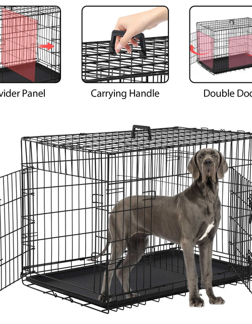 Load image into Gallery viewer, 48 Inch Jaula Para Perro, Jaulas Y Perreras Para Perro Grande Plegable Jaula Grande Para Perros Grandes Con Asa Jaula De Alambre Metálico Para Exteriores De Doble Puerta Con Bandeja De Plástico Para Perros Medianos, Negro
