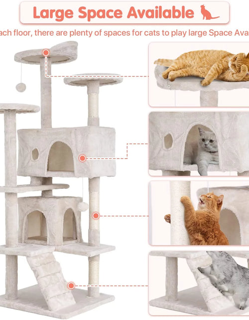 Load image into Gallery viewer, Torre De Juego De 54 Pulgadas Con Doble Condominio Cat Tree Con Poste Rascador Y Percha Para Interiores, Beige
