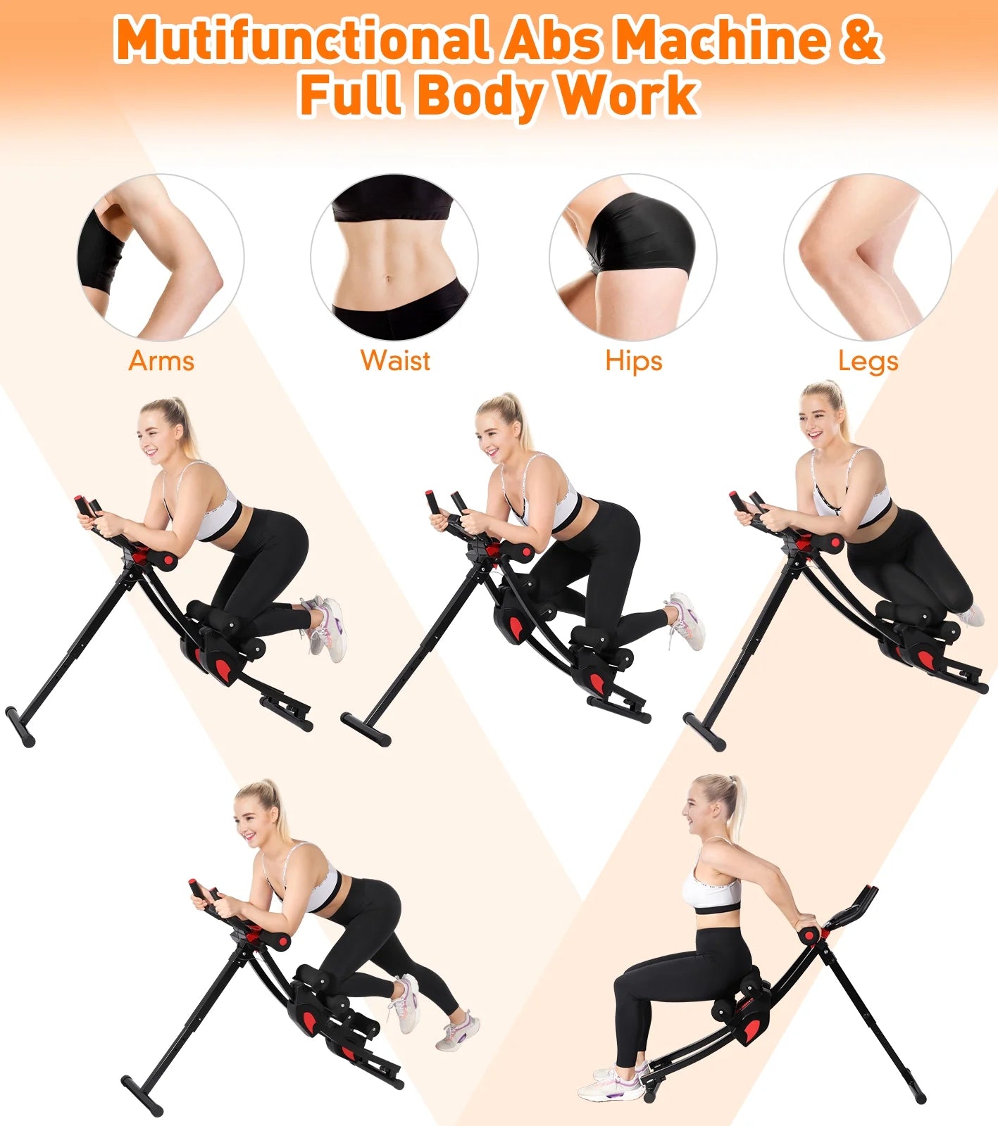 Máquina Fitness Abs, 4 Niveles De Resistencia Ajustables Equipo De Entrenamiento Abs Para Gimnasio En Casa, Entrenador Abs Ajustable En Altura, Equipo De Fitness Plegable. Capacidad De Peso De 440 Libras