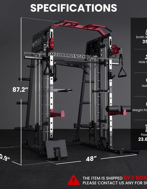 Load image into Gallery viewer, Smith Machine Home Gym, 2200 Lbs Power Rack Cage with Cable Crossover, Weight Bar, 360° Landmine, Barbell Holders and Other Attachments, Total Body Strength Training Cage
